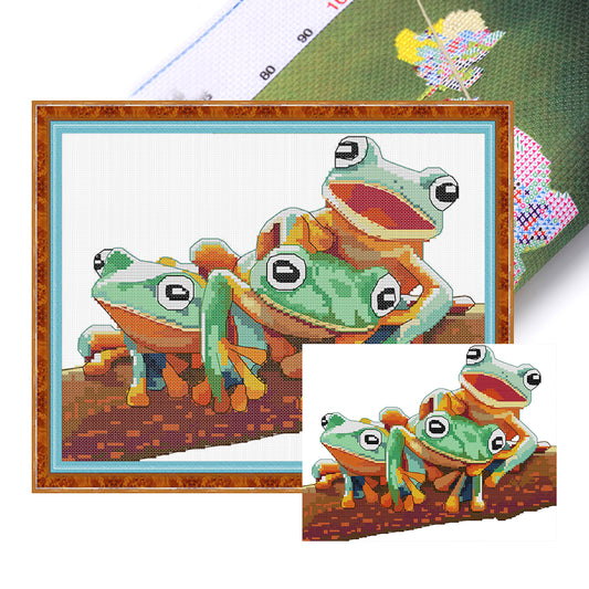 Frog - Partial 14CT Stamped Cross Stitch 31x26CM - Joy Sunday Backstitch