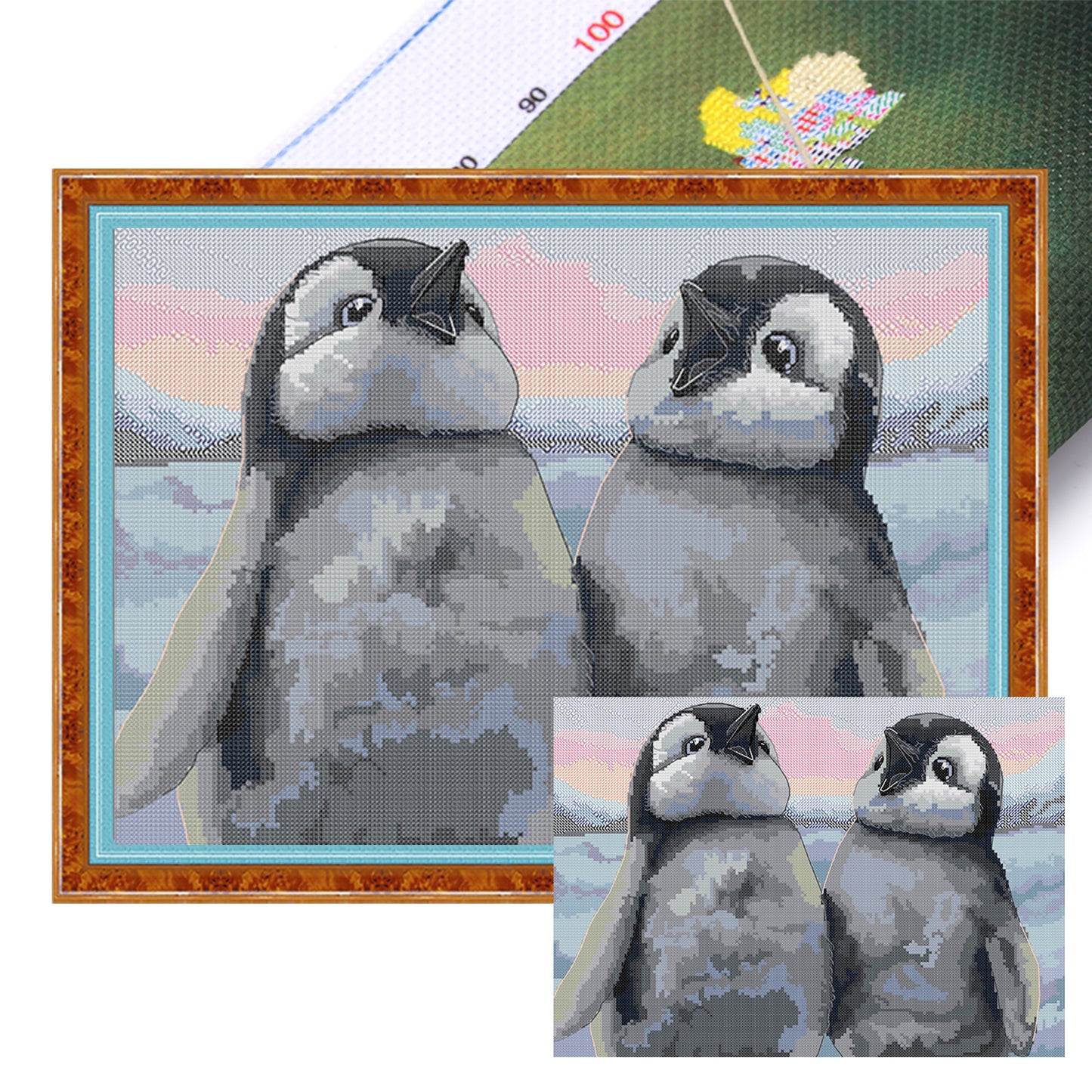 Penguin - Full 14CT Stamped Cross Stitch 41x31CM - Joy Sunday Backstitch+Half Cross Stitch
