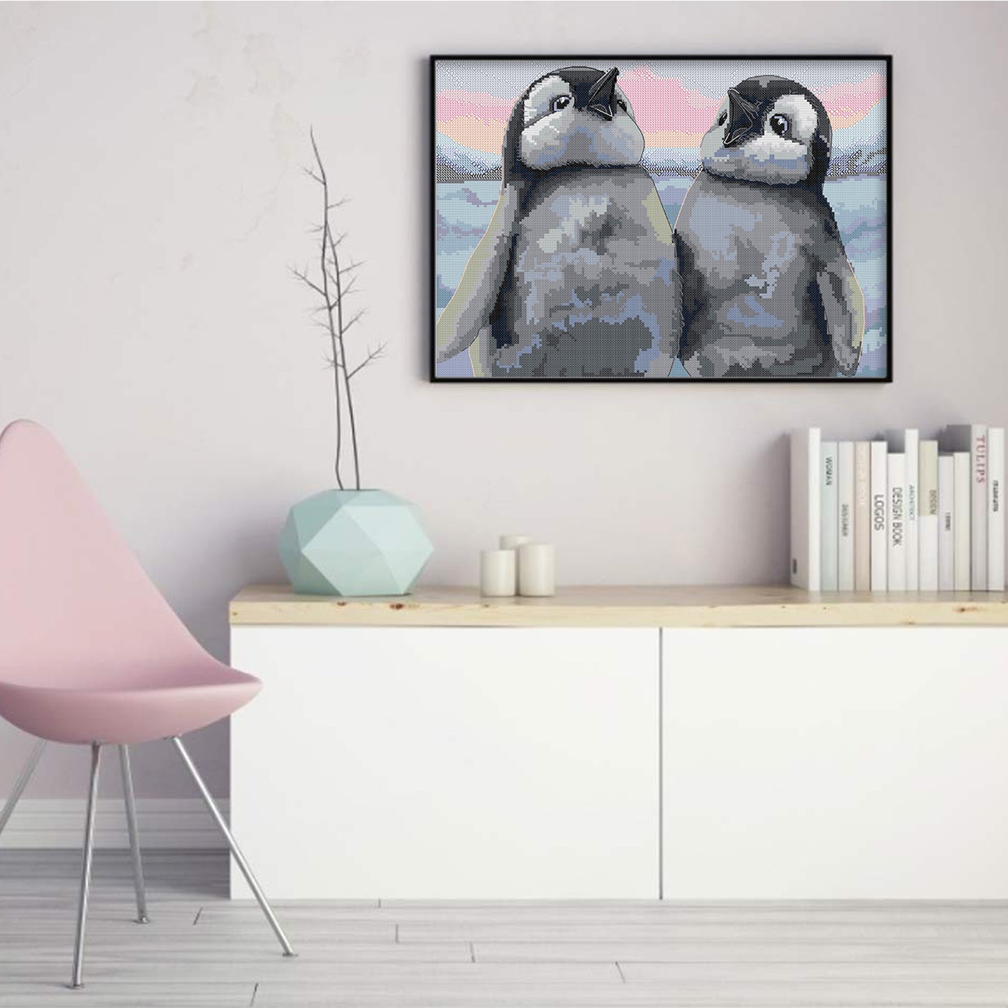 Penguin - Full 14CT Stamped Cross Stitch 41x31CM - Joy Sunday Backstitch+Half Cross Stitch