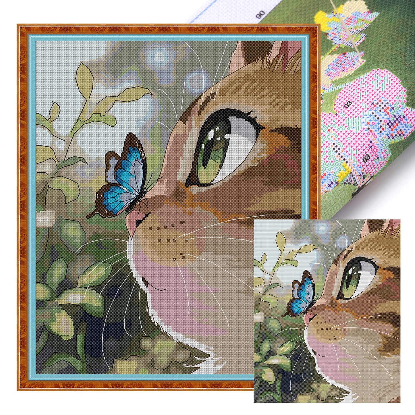 Cat - Full 14CT Stamped Cross Stitch 41x50CM - Joy Sunday Backstitch