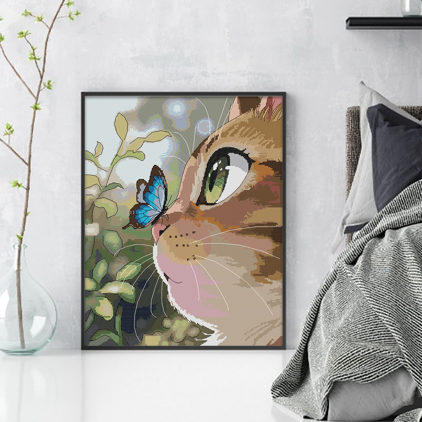 Cat - Full 14CT Stamped Cross Stitch 41x50CM - Joy Sunday Backstitch