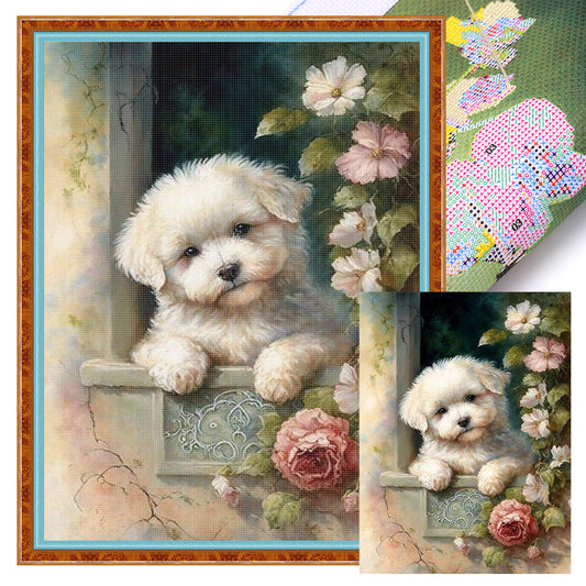 Bichon Frise-Dog - Full 11CT Stamped Cross Stitch 40x55CM - Huacan