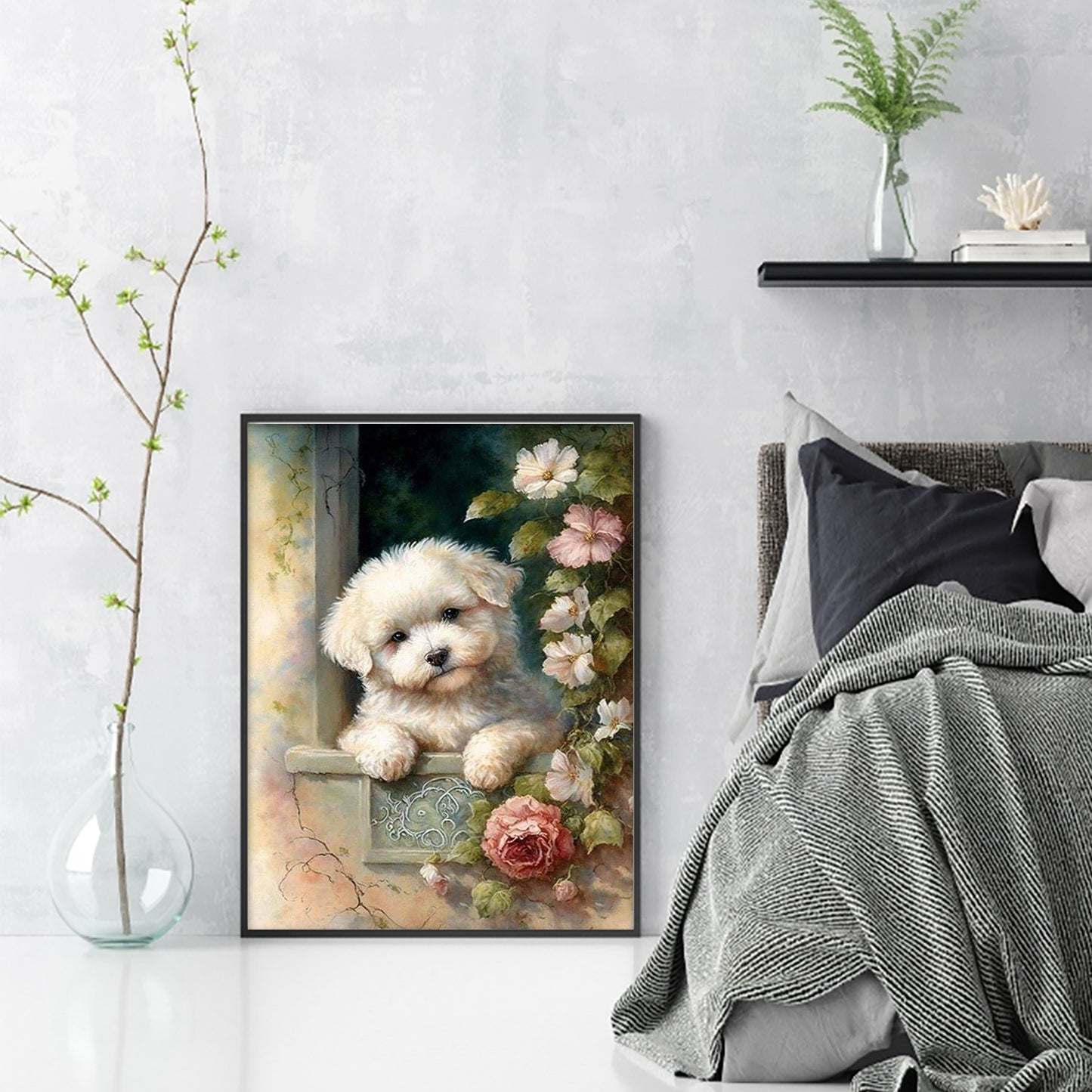 Bichon Frise-Dog - Full 11CT Stamped Cross Stitch 40x55CM - Huacan