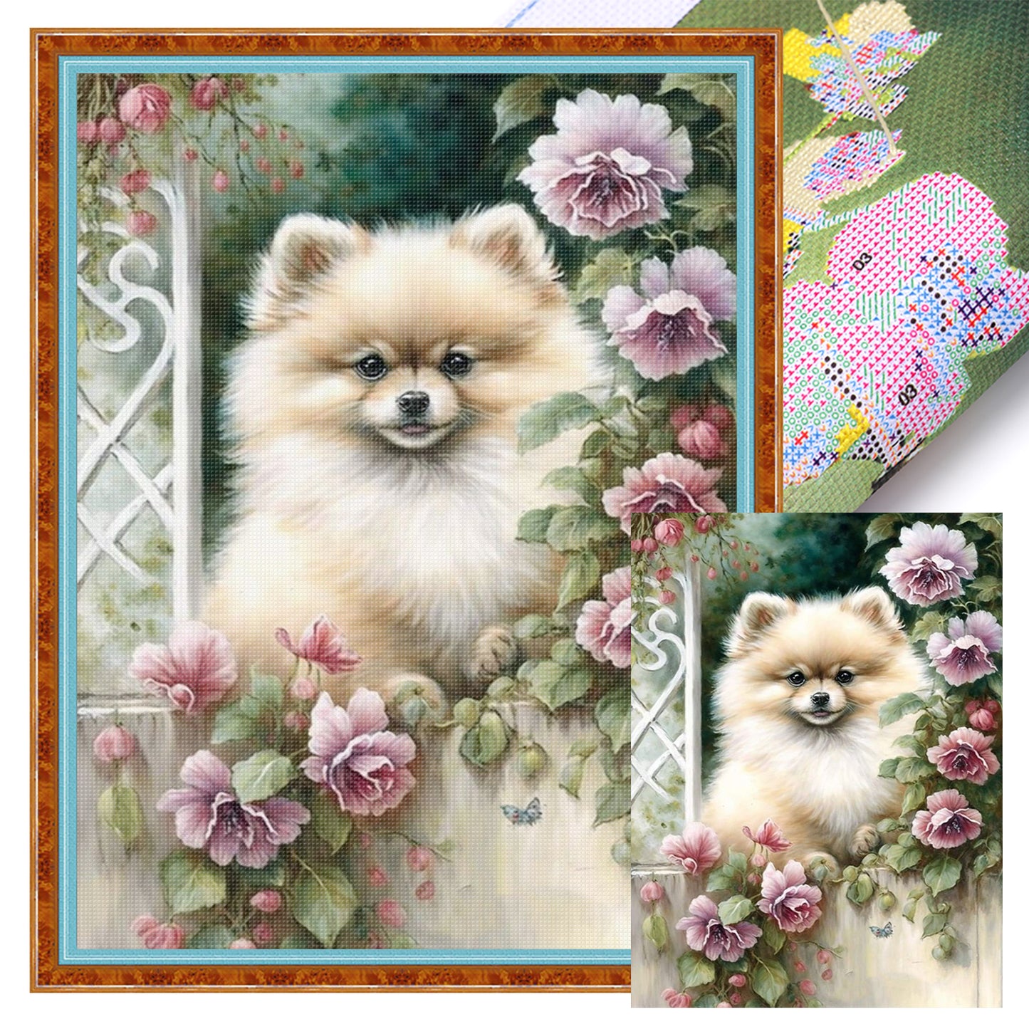 Pomeranian-Dog - Full 11CT Stamped Cross Stitch 40x55CM - Huacan