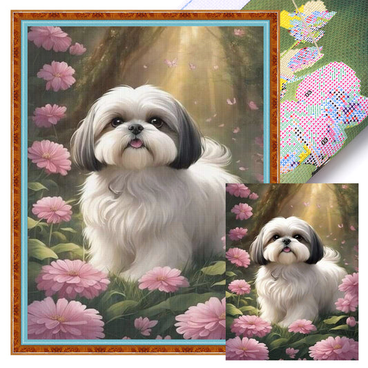 Shih Tzu-Dog - Full 11CT Stamped Cross Stitch 40x55CM - Huacan