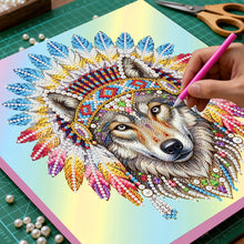 Load image into Gallery viewer, DIY Pearl Painting Kit 25x25CM Indian Wolf Framed Handmade Pearl Material Art Set Room Wall Decoration
