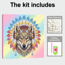 Load image into Gallery viewer, DIY Pearl Painting Kit 25x25CM Indian Wolf Framed Handmade Pearl Material Art Set Room Wall Decoration
