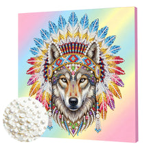 Load image into Gallery viewer, DIY Pearl Painting Kit 25x25CM Indian Wolf Framed Handmade Pearl Material Art Set Room Wall Decoration
