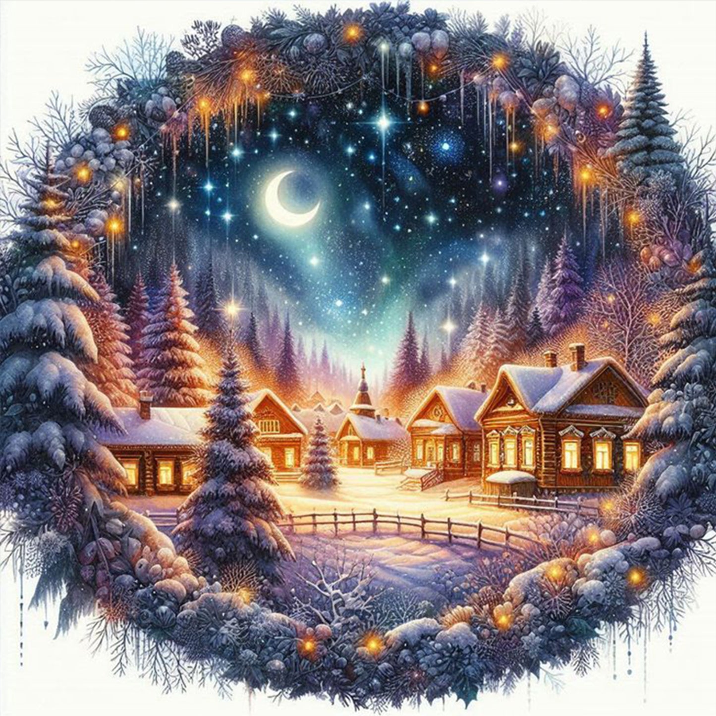 Christmas Scenery - Full 14CT Counted Cross Stitch 40x40CM - Yishu