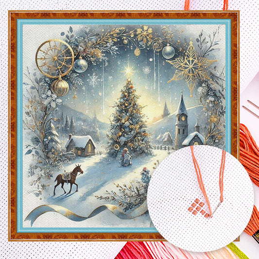 Christmas Scenery - Full 14CT Counted Cross Stitch 40x40CM - Yishu