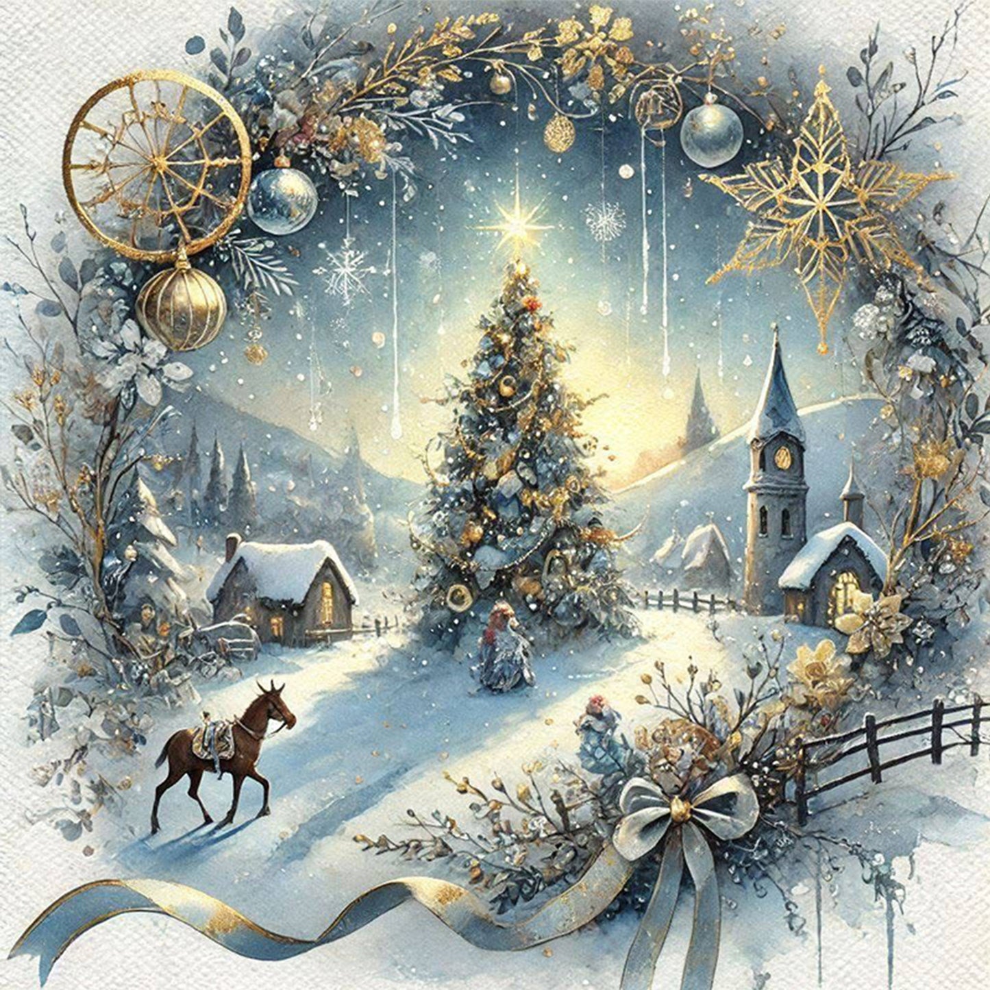 Christmas Scenery - Full 14CT Counted Cross Stitch 40x40CM - Yishu