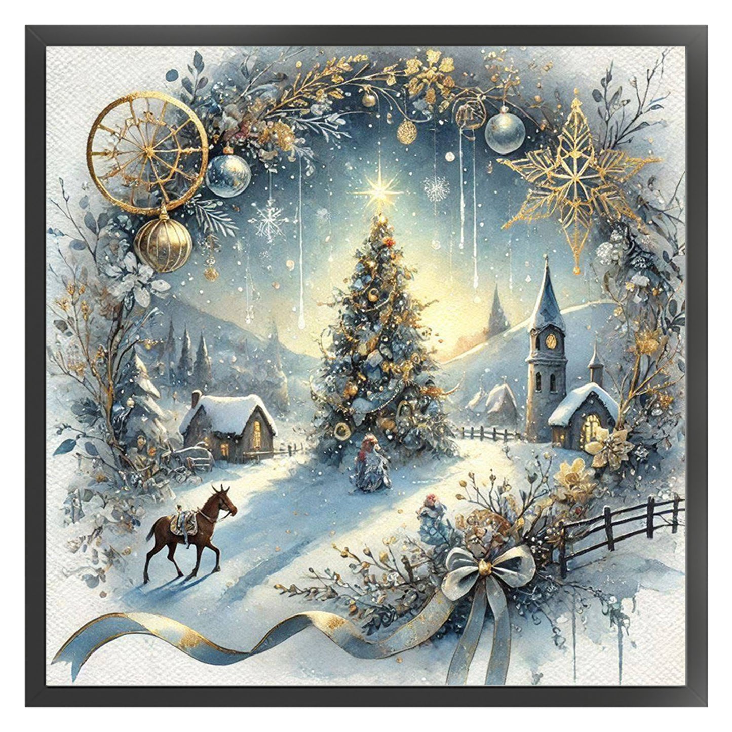 Christmas Scenery - Full 14CT Counted Cross Stitch 40x40CM - Yishu
