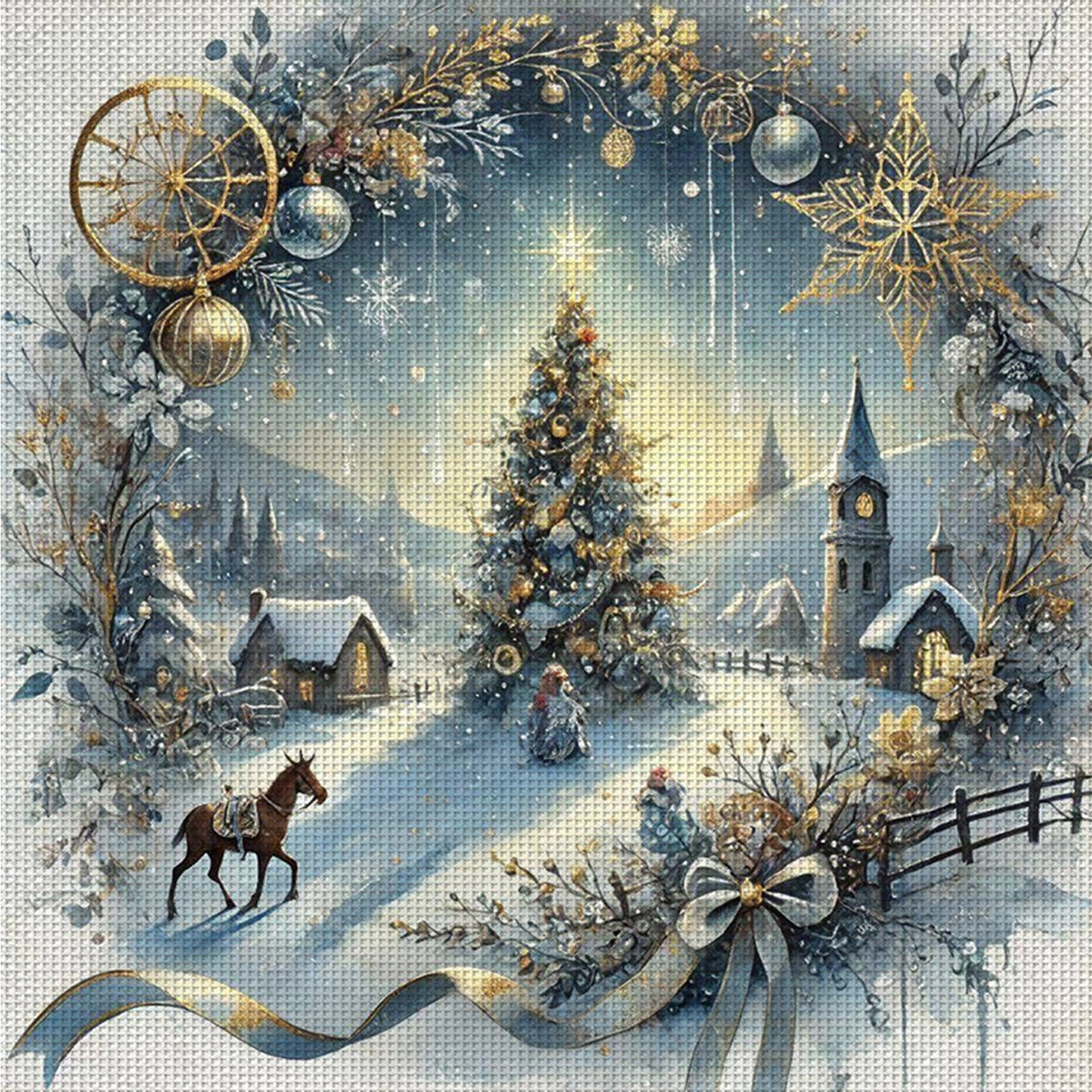 Christmas Scenery - Full 14CT Counted Cross Stitch 40x40CM - Yishu