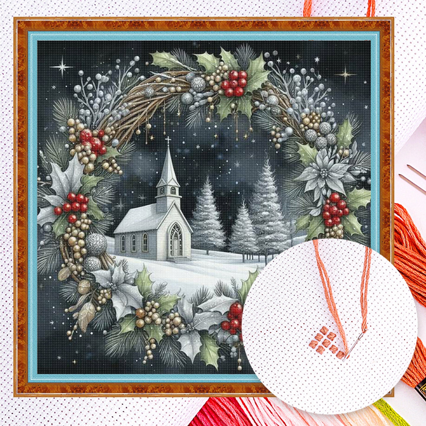 Christmas Scenery - Full 14CT Counted Cross Stitch 40x40CM - Yishu