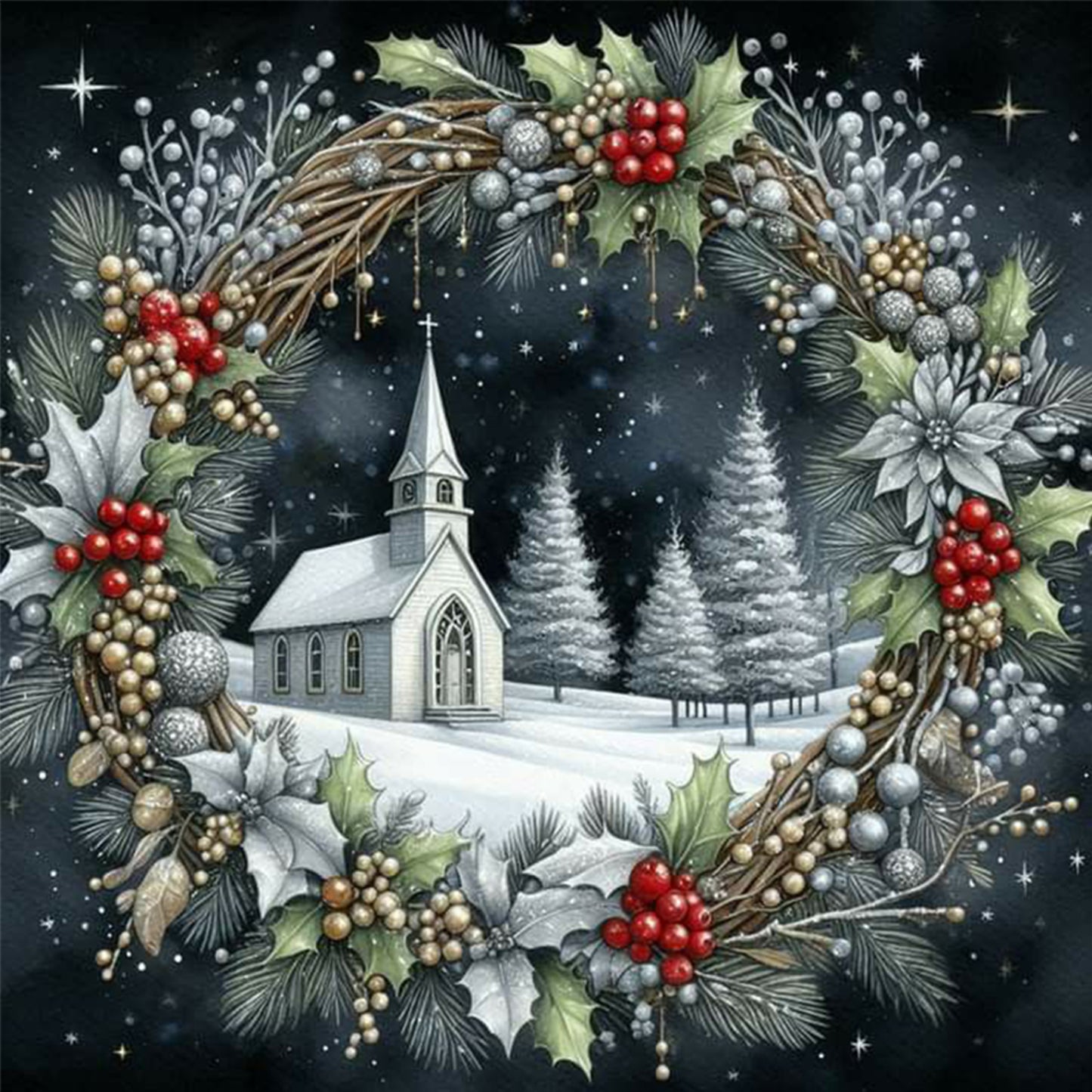 Christmas Scenery - Full 14CT Counted Cross Stitch 40x40CM - Yishu
