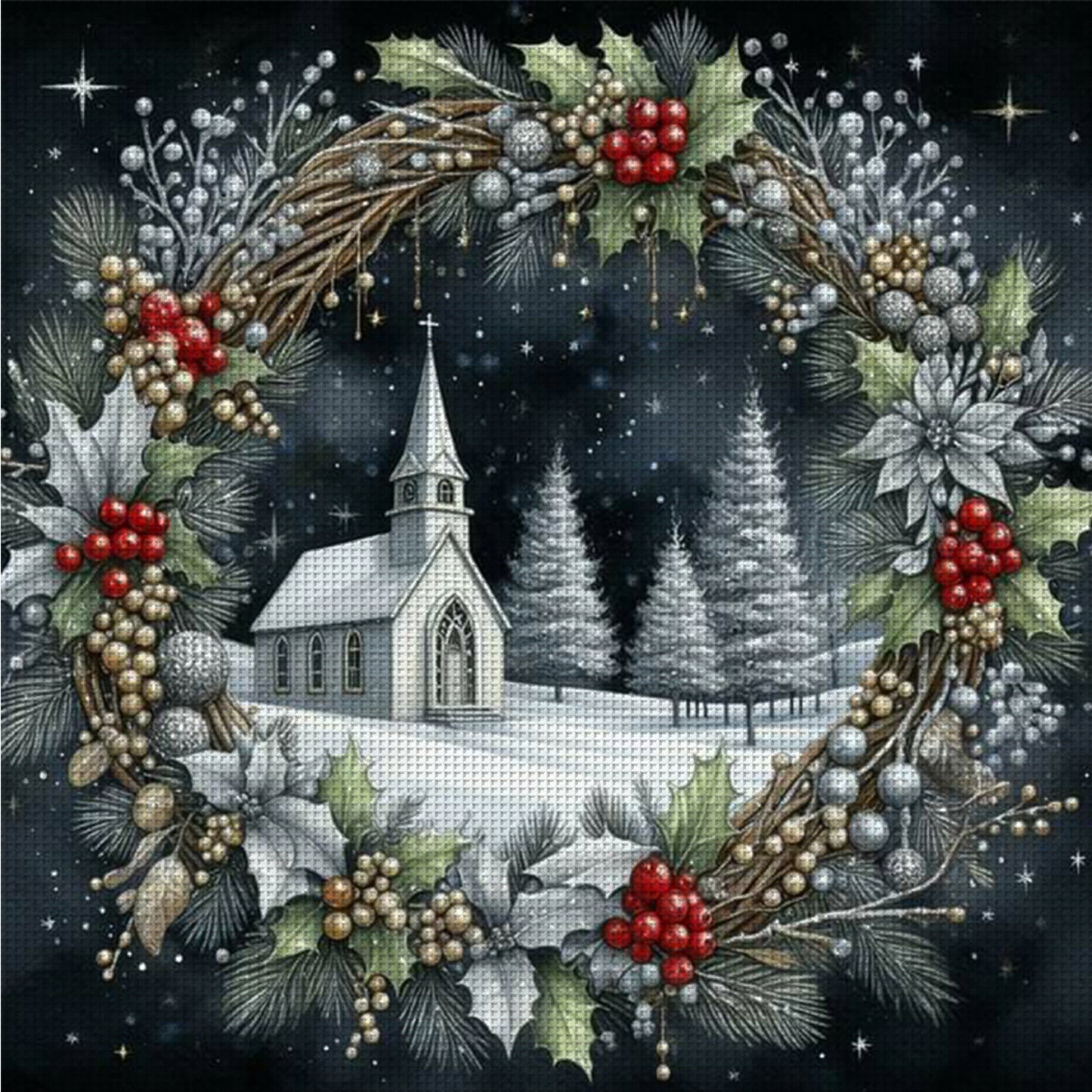 Christmas Scenery - Full 14CT Counted Cross Stitch 40x40CM - Yishu
