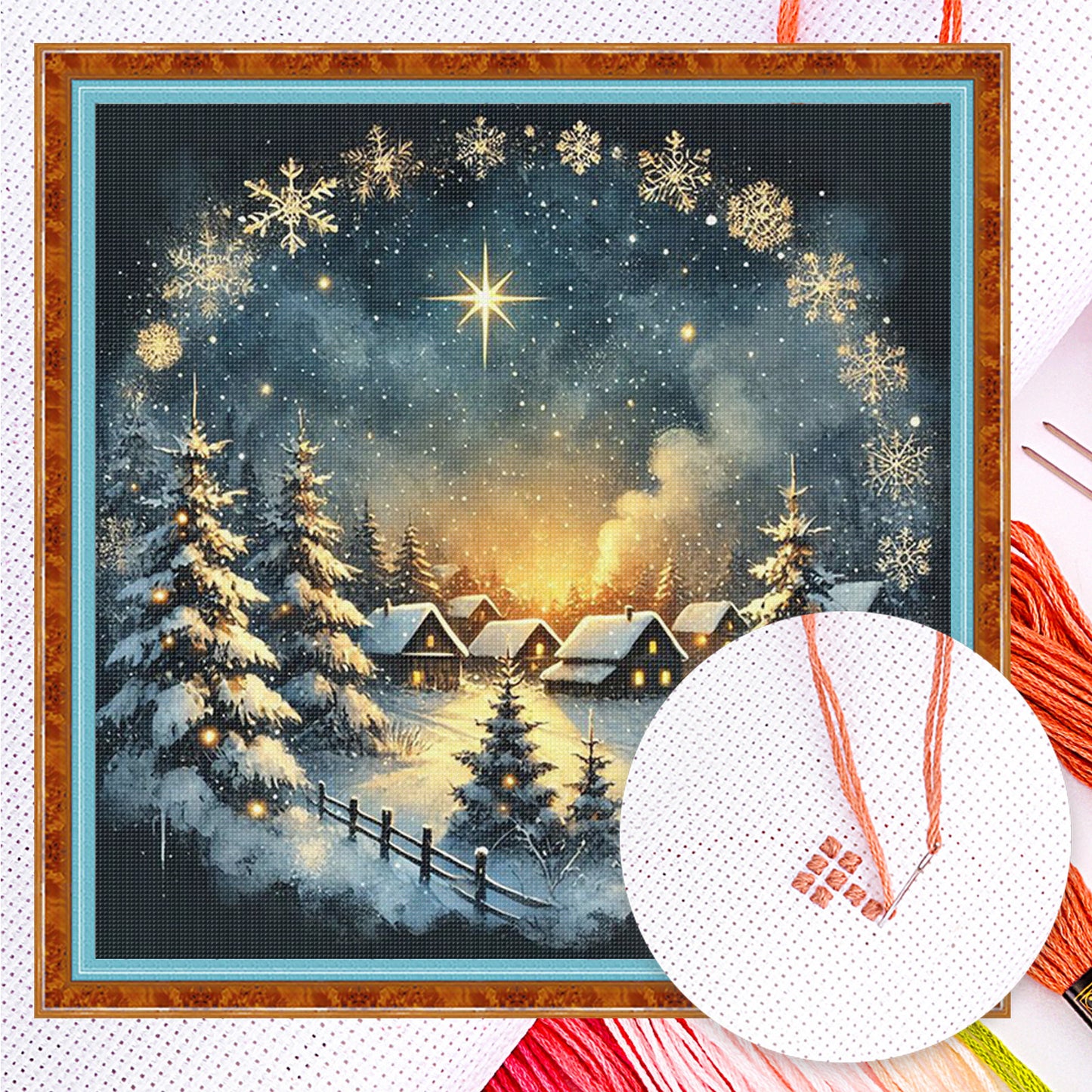 Christmas Scenery - Full 14CT Counted Cross Stitch 40x40CM - Yishu