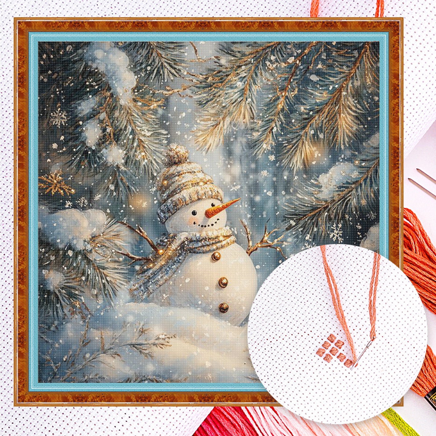 Snowman - Full 14CT Counted Cross Stitch 40x40CM - Yishu