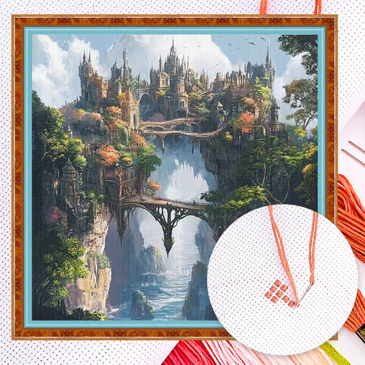 Castle In Mountains - Full 14CT Counted Cross Stitch 40x40CM - Yishu