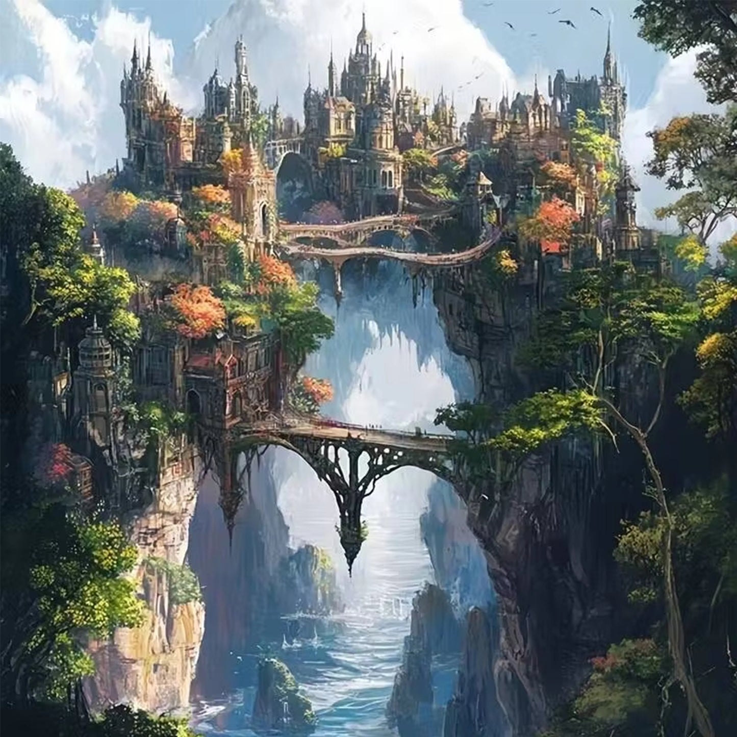 Castle In Mountains - Full 14CT Counted Cross Stitch 40x40CM - Yishu