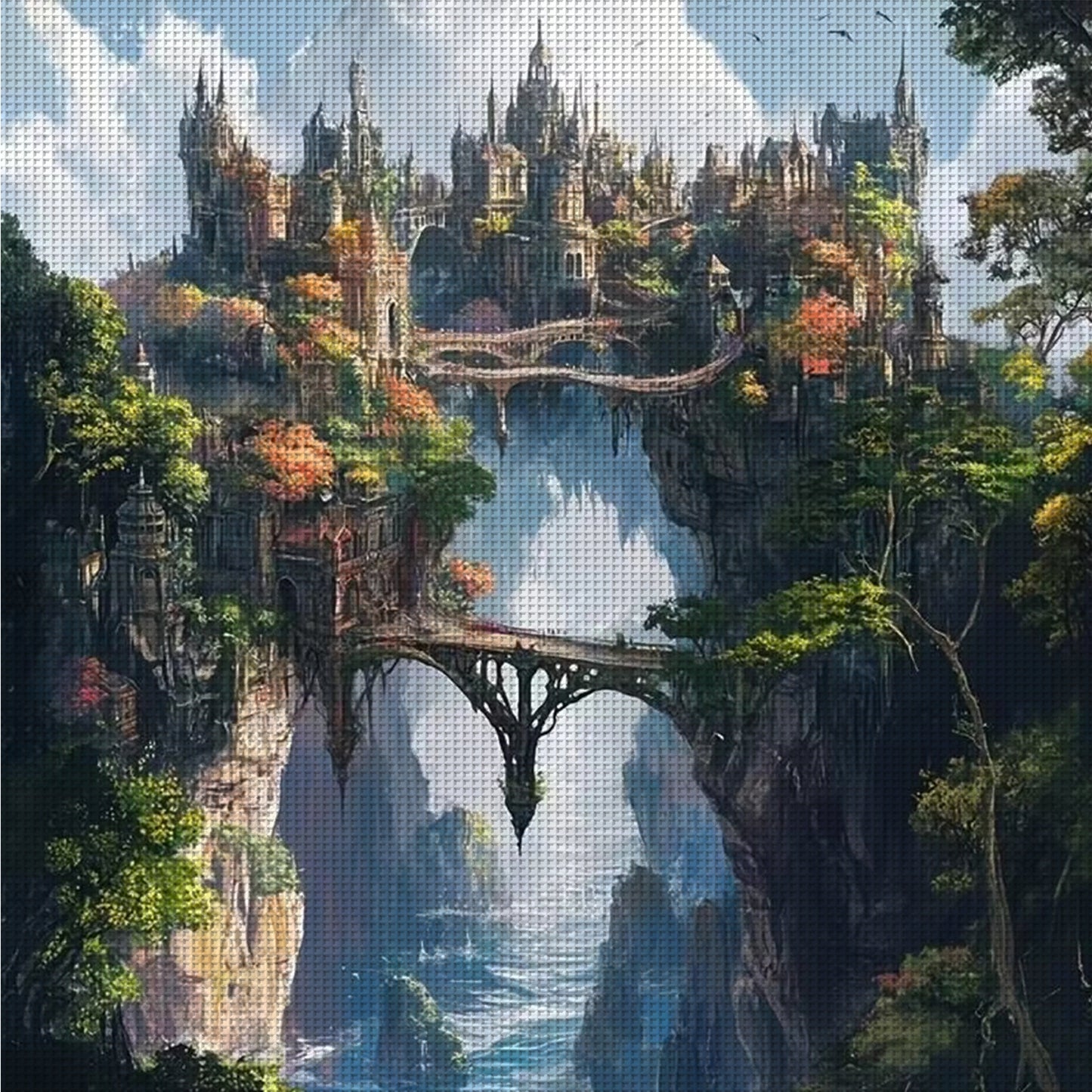 Castle In Mountains - Full 14CT Counted Cross Stitch 40x40CM - Yishu
