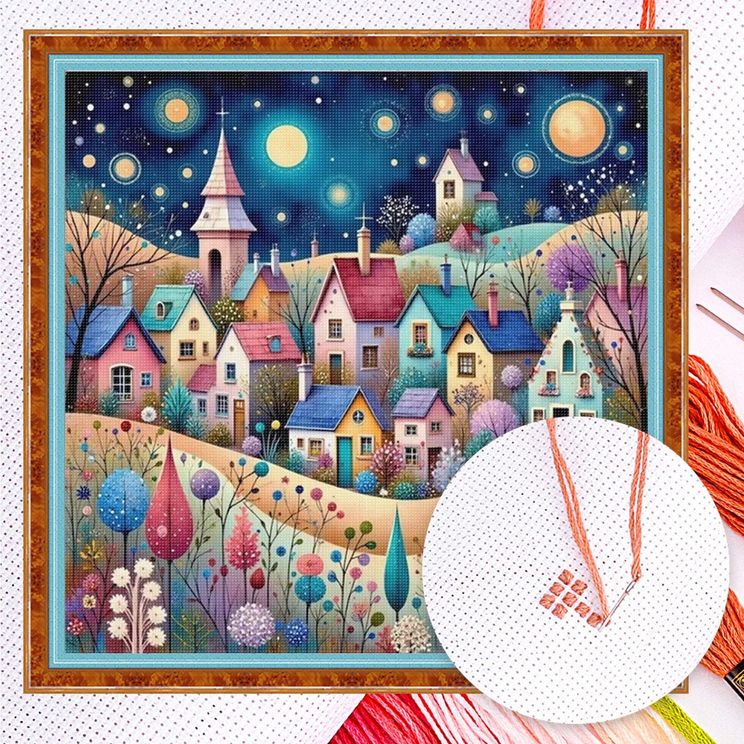 Colorful Houses - Full 14CT Counted Cross Stitch 40x40CM - Yishu