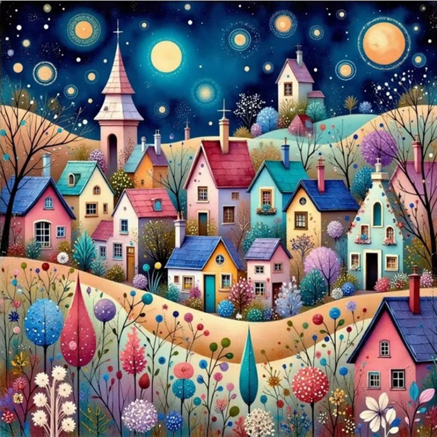 Colorful Houses - Full 14CT Counted Cross Stitch 40x40CM - Yishu