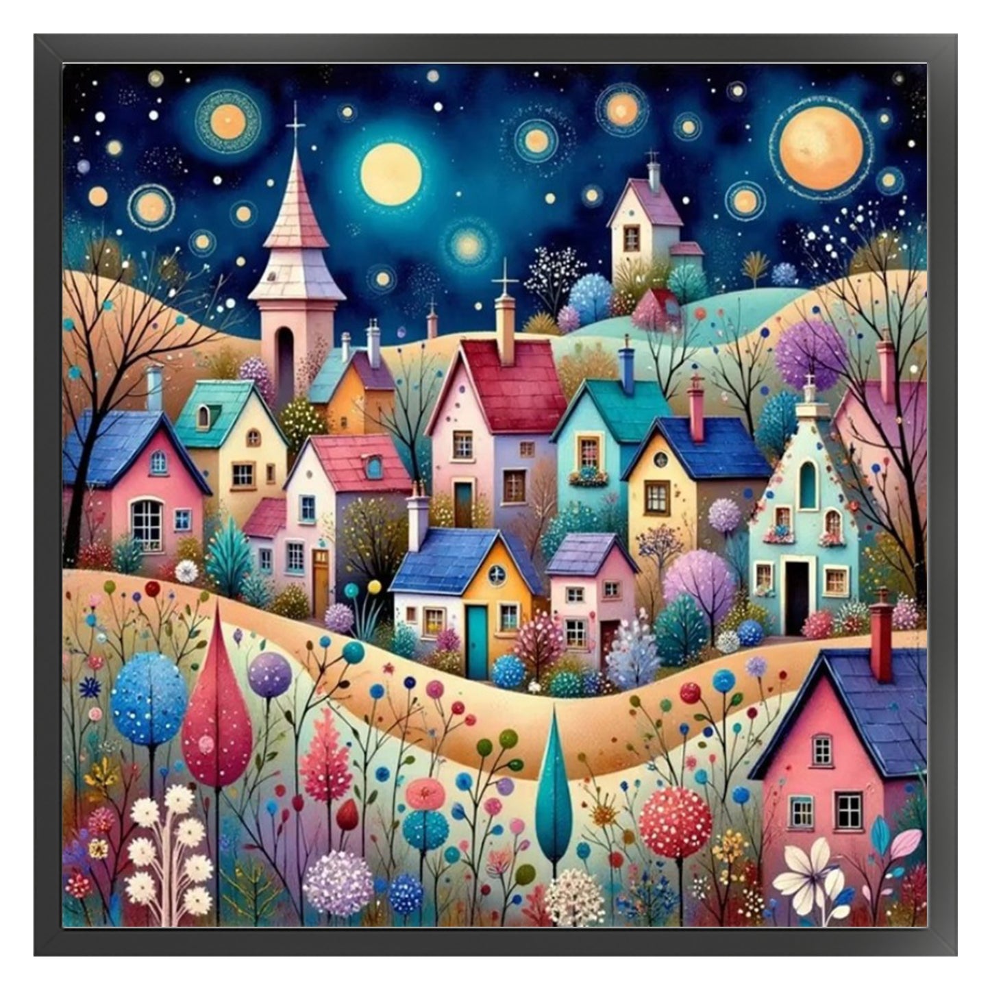 Colorful Houses - Full 14CT Counted Cross Stitch 40x40CM - Yishu