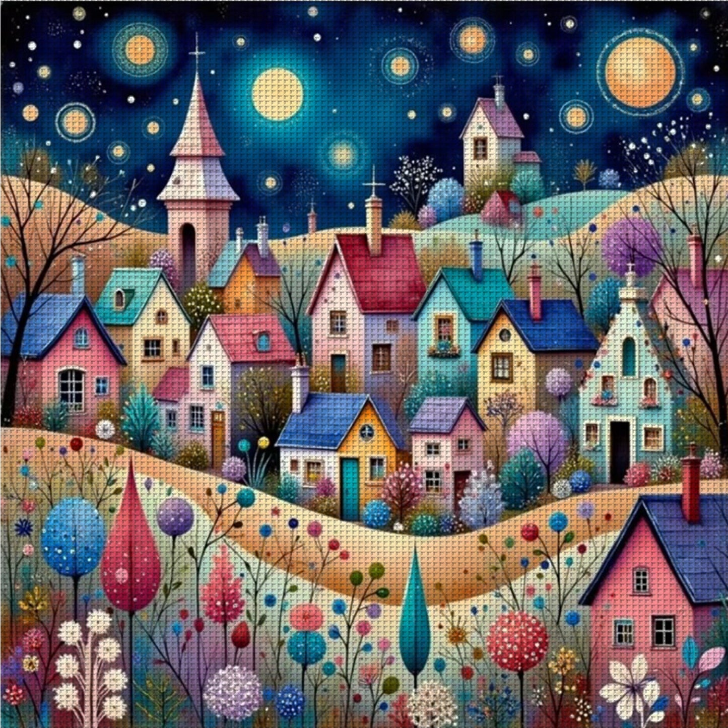 Colorful Houses - Full 14CT Counted Cross Stitch 40x40CM - Yishu