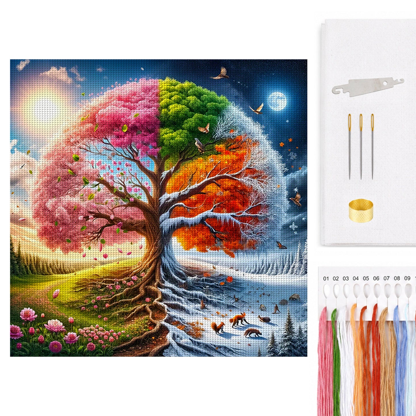Four Seasons Tree Of Life - Full 14CT Counted Cross Stitch 40x40CM - Yishu