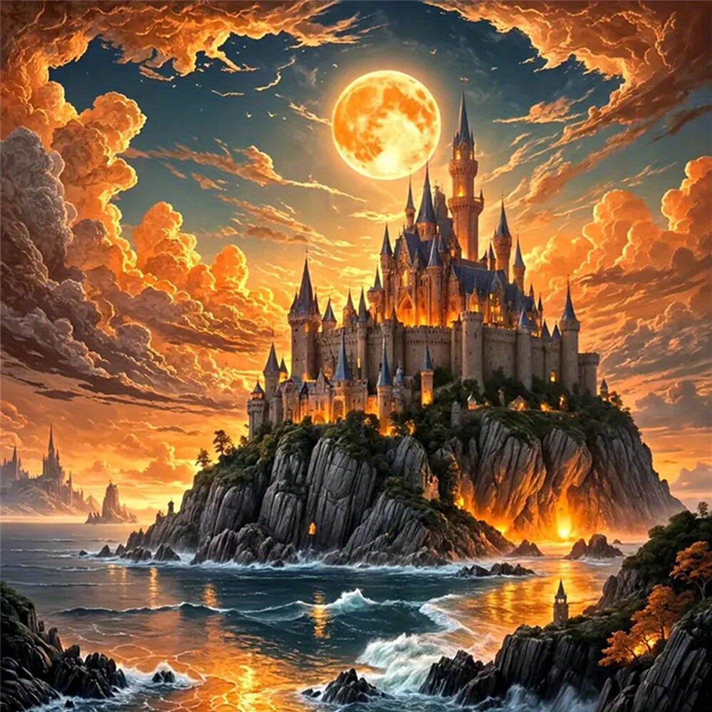 Castle - Full 14CT Counted Cross Stitch 40x40CM - Yishu