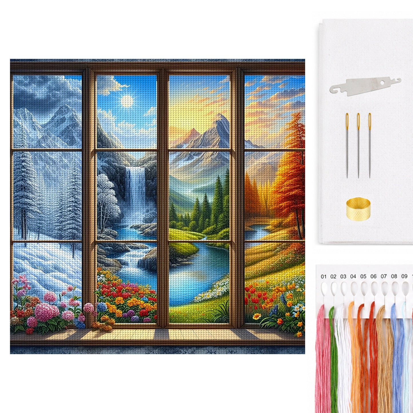 Four Seasons Scenery - Full 14CT Counted Cross Stitch 40x40CM - Yishu