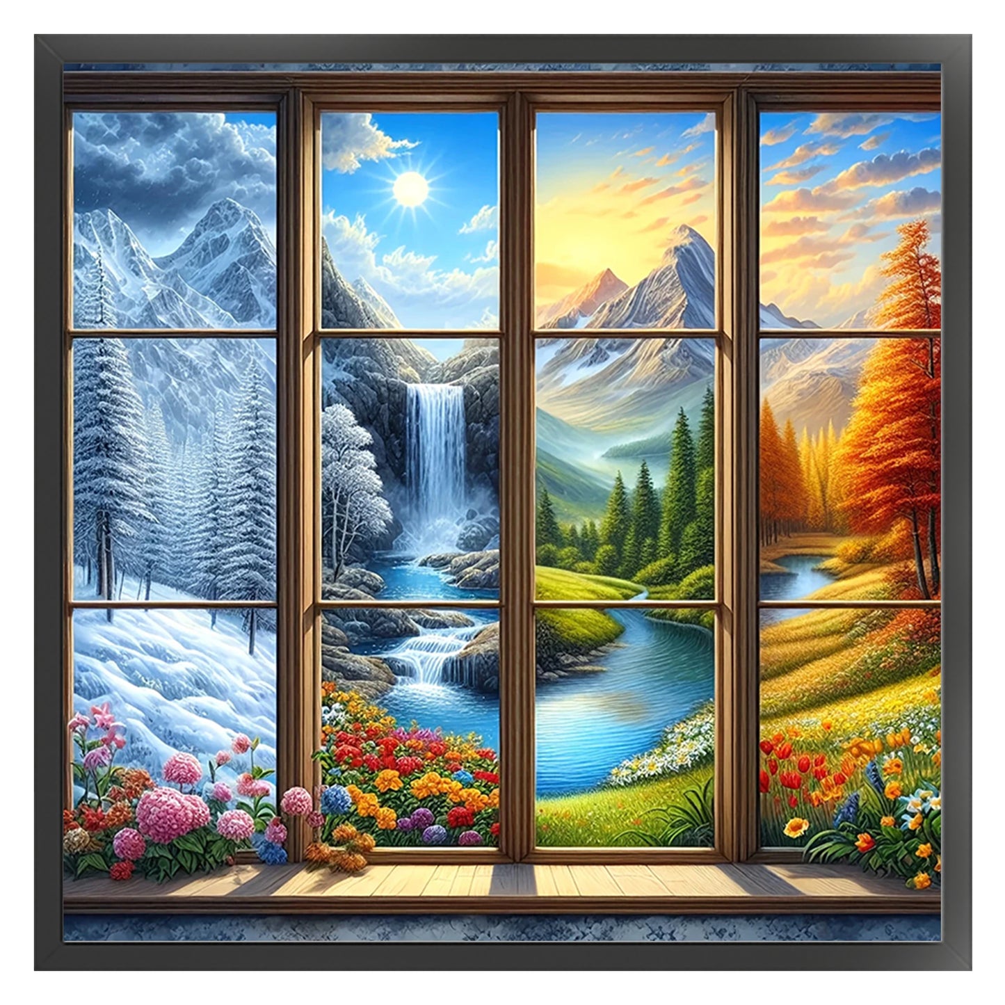 Four Seasons Scenery - Full 14CT Counted Cross Stitch 40x40CM - Yishu