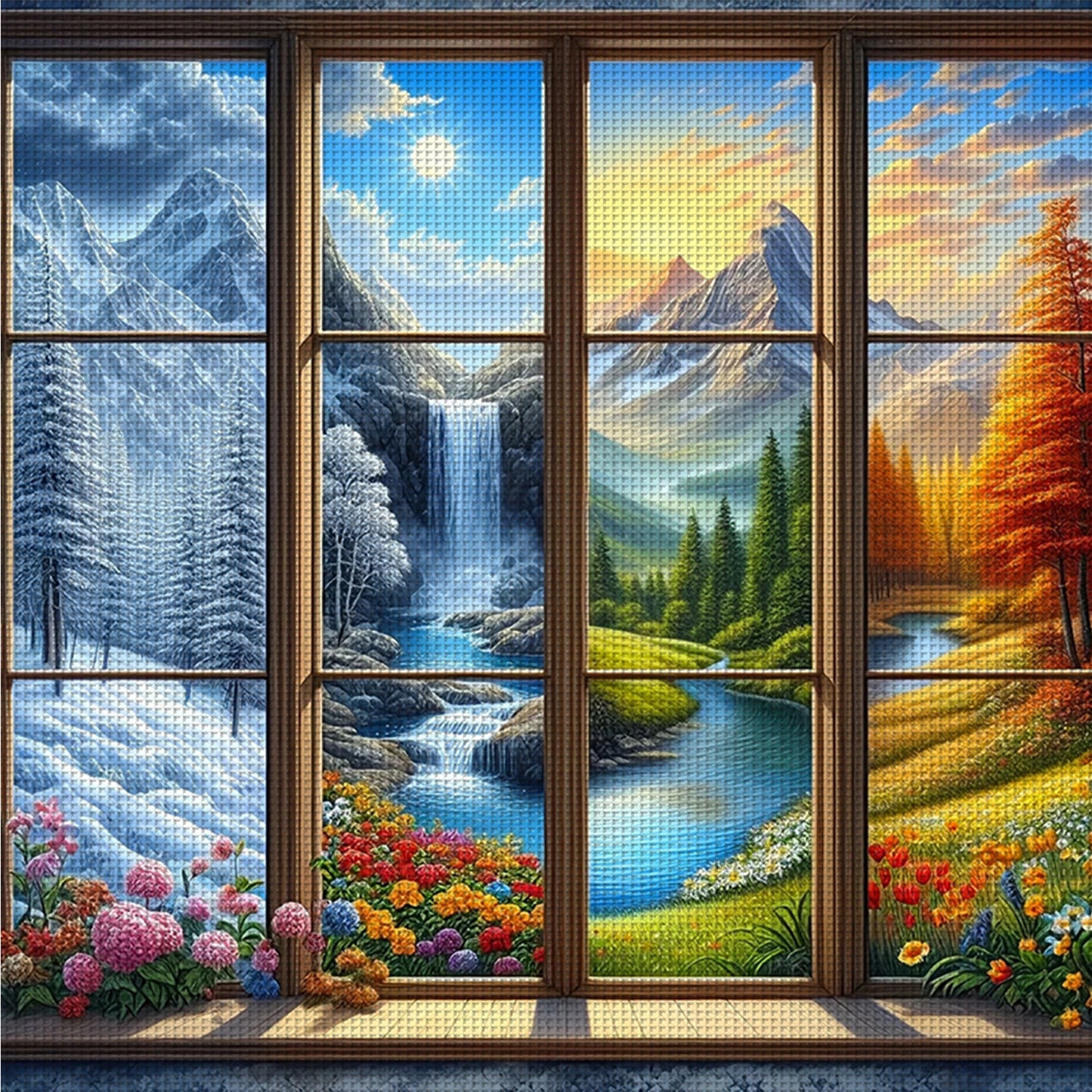 Four Seasons Scenery - Full 14CT Counted Cross Stitch 40x40CM - Yishu
