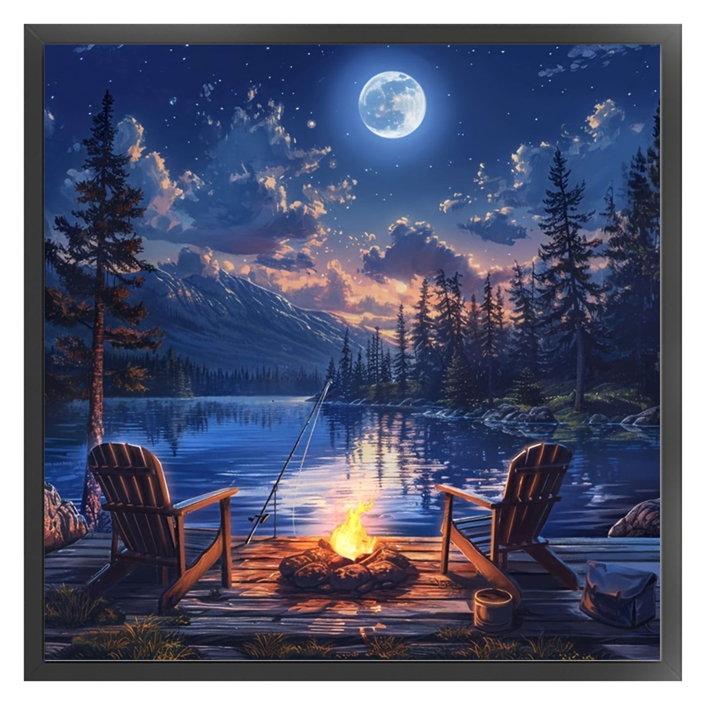 Bonfire By Lake - Full 14CT Counted Cross Stitch 40x40CM - Yishu