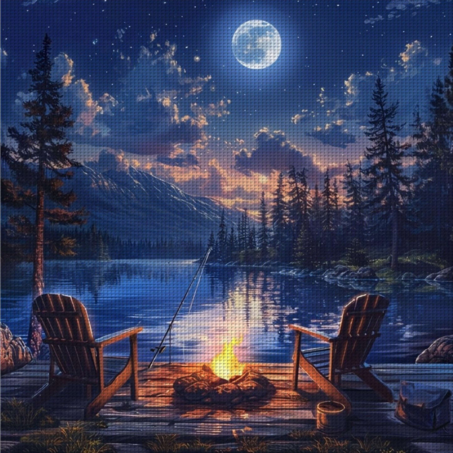 Bonfire By Lake - Full 14CT Counted Cross Stitch 40x40CM - Yishu