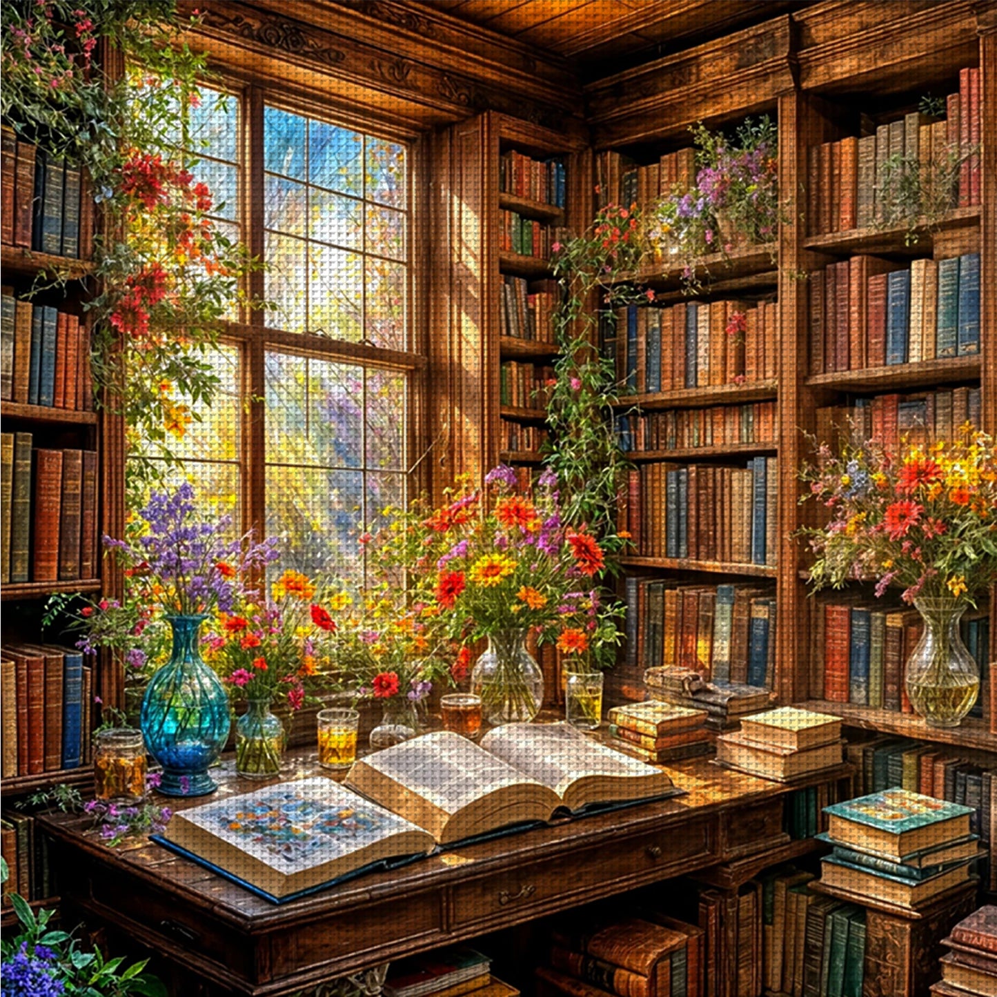 Warm Study Room - Full 14CT Counted Cross Stitch 40x40CM - Yishu