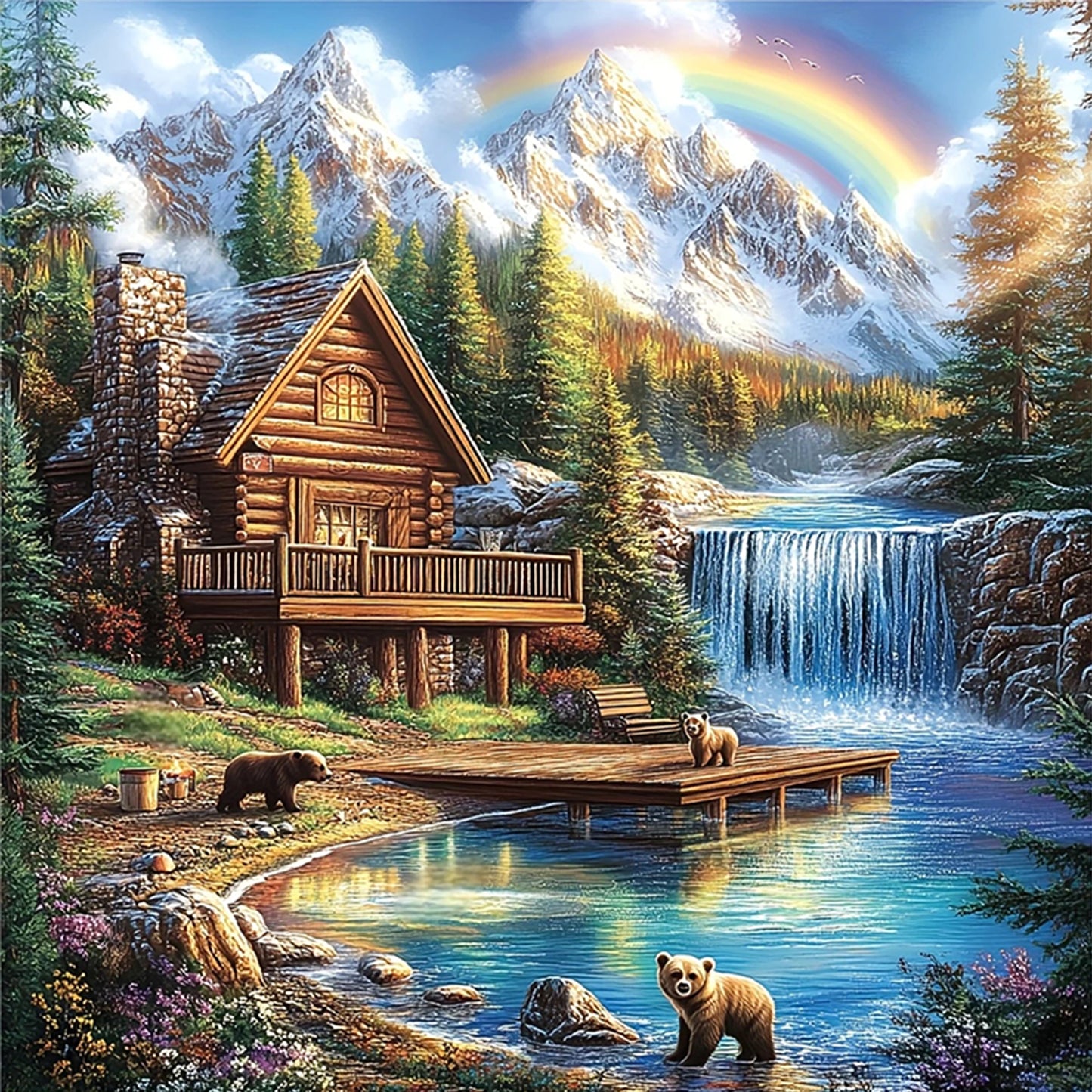 Cabin By River - Full 14CT Counted Cross Stitch 40x40CM - Yishu
