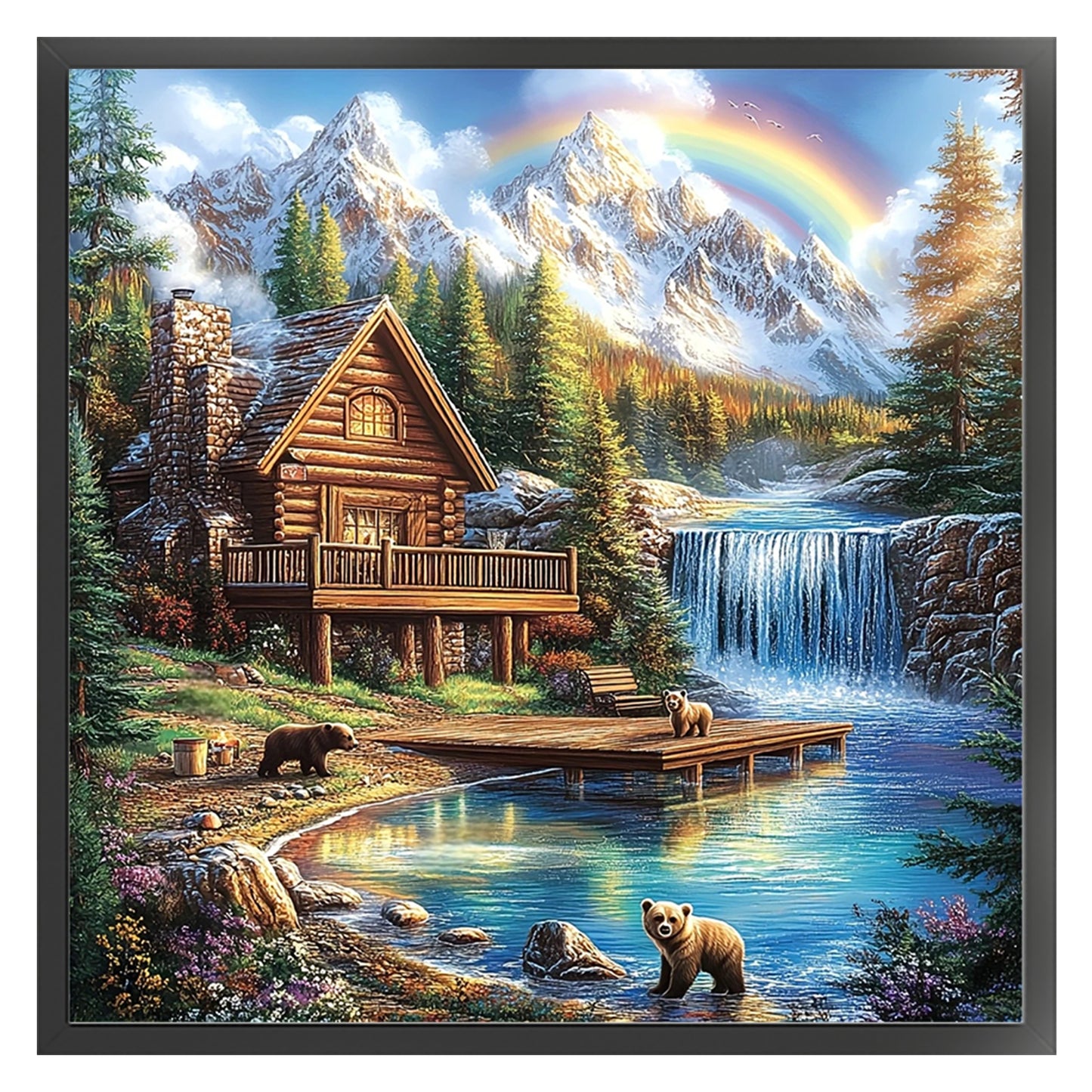 Cabin By River - Full 14CT Counted Cross Stitch 40x40CM - Yishu