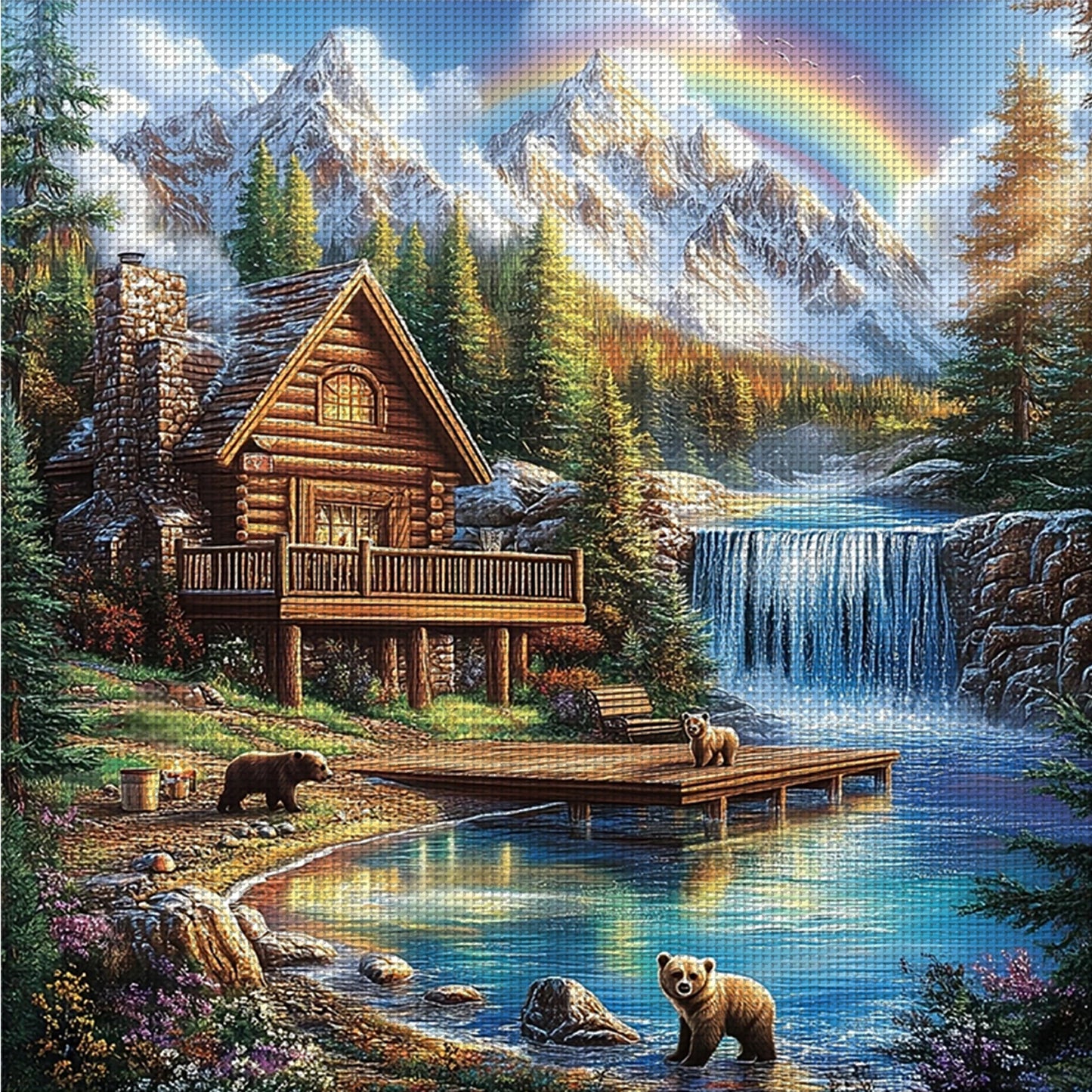 Cabin By River - Full 14CT Counted Cross Stitch 40x40CM - Yishu