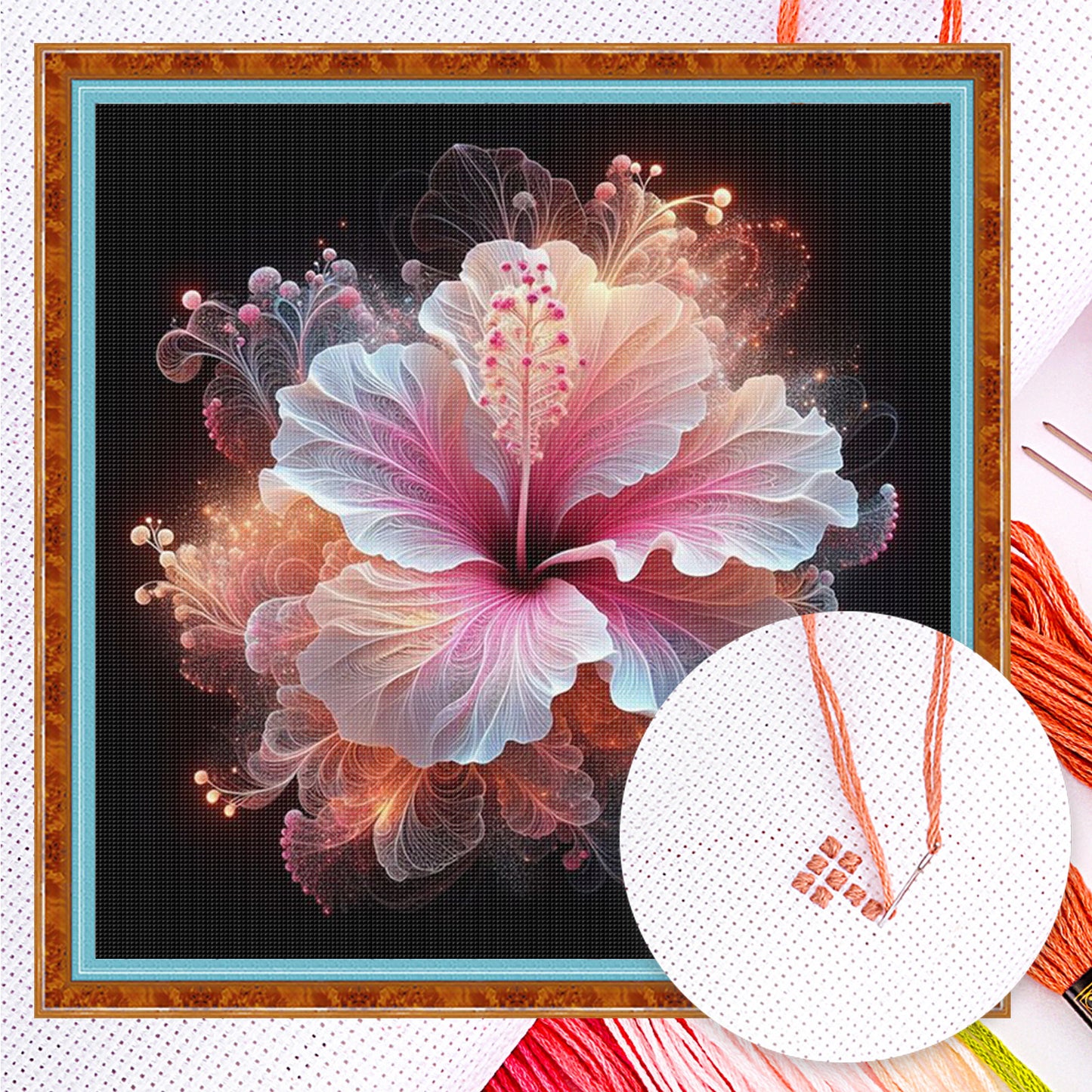 Hibiscus - Full 18CT Counted Cross Stitch 30x30CM - Huacan