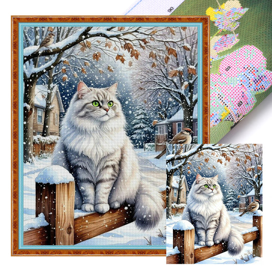 Cat - Full 11CT Stamped Cross Stitch 40x50CM - Huacan