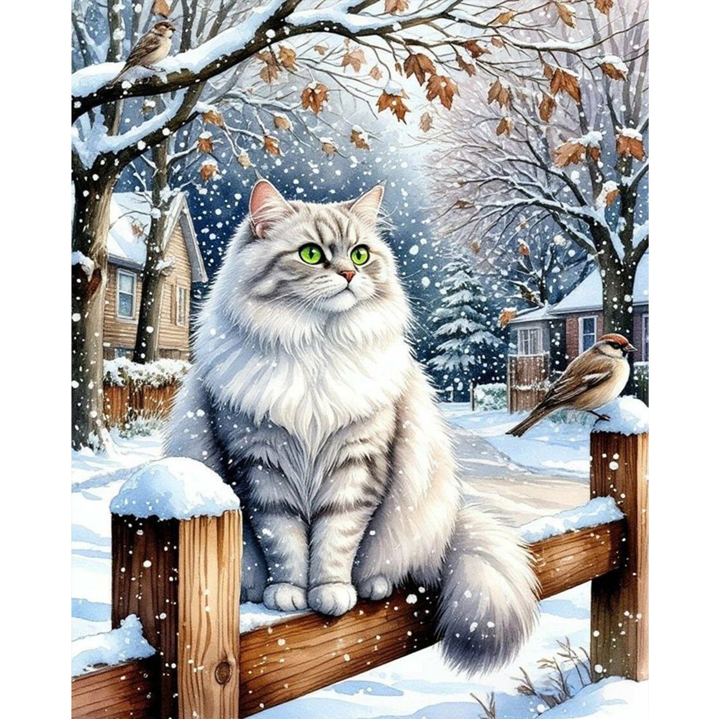 Cat - Full 11CT Stamped Cross Stitch 40x50CM - Huacan