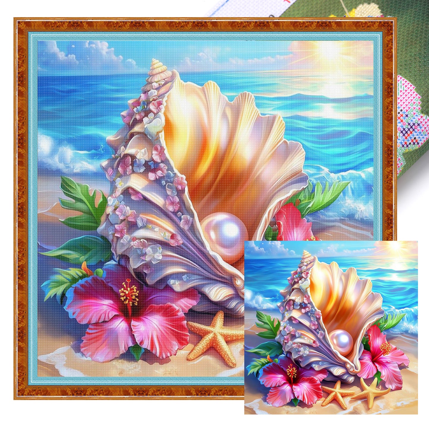 Pearl Shell - Full 11CT Stamped Cross Stitch 40x40CM - Huacan