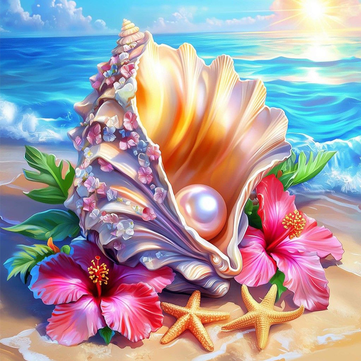 Pearl Shell - Full 11CT Stamped Cross Stitch 40x40CM - Huacan