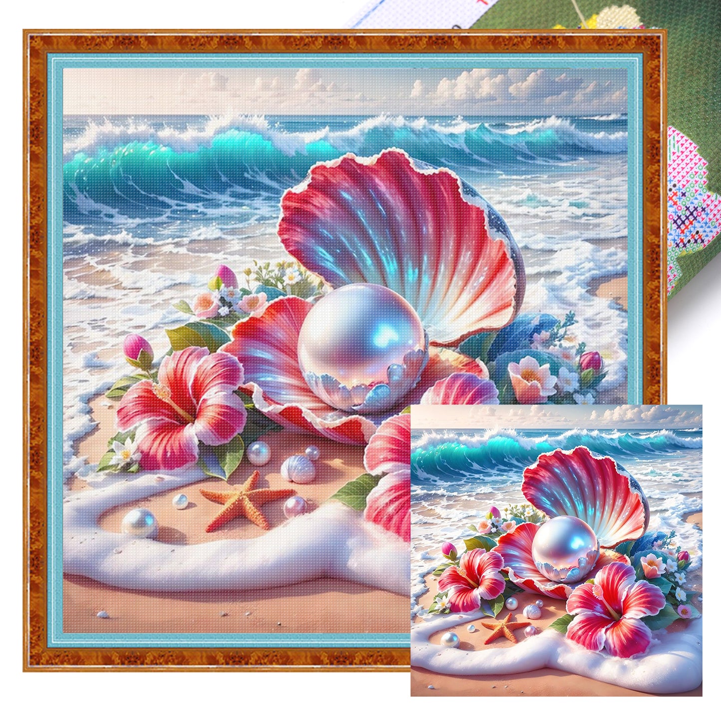 Pearl Shell - Full 11CT Stamped Cross Stitch 40x40CM - Huacan