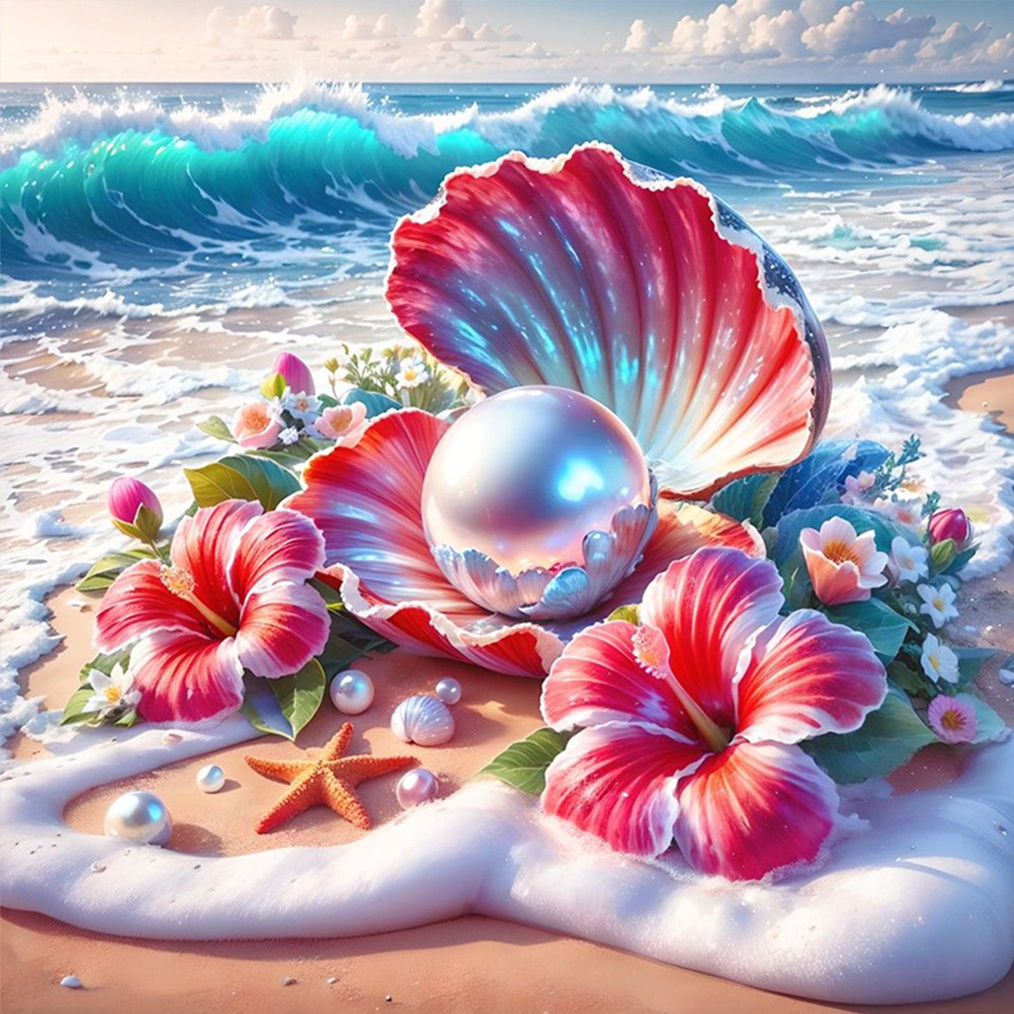 Pearl Shell - Full 11CT Stamped Cross Stitch 40x40CM - Huacan