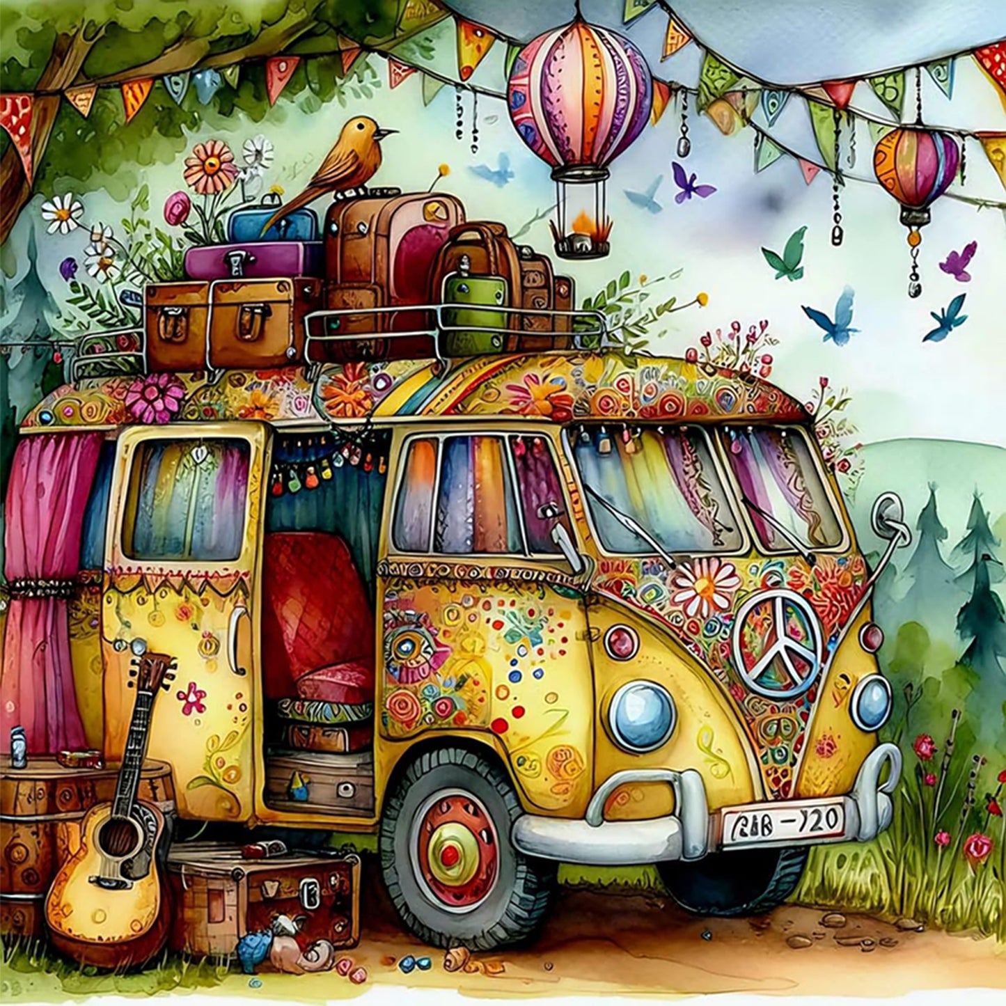 Camper Van - Full 11CT Stamped Cross Stitch 40x40CM - Huacan