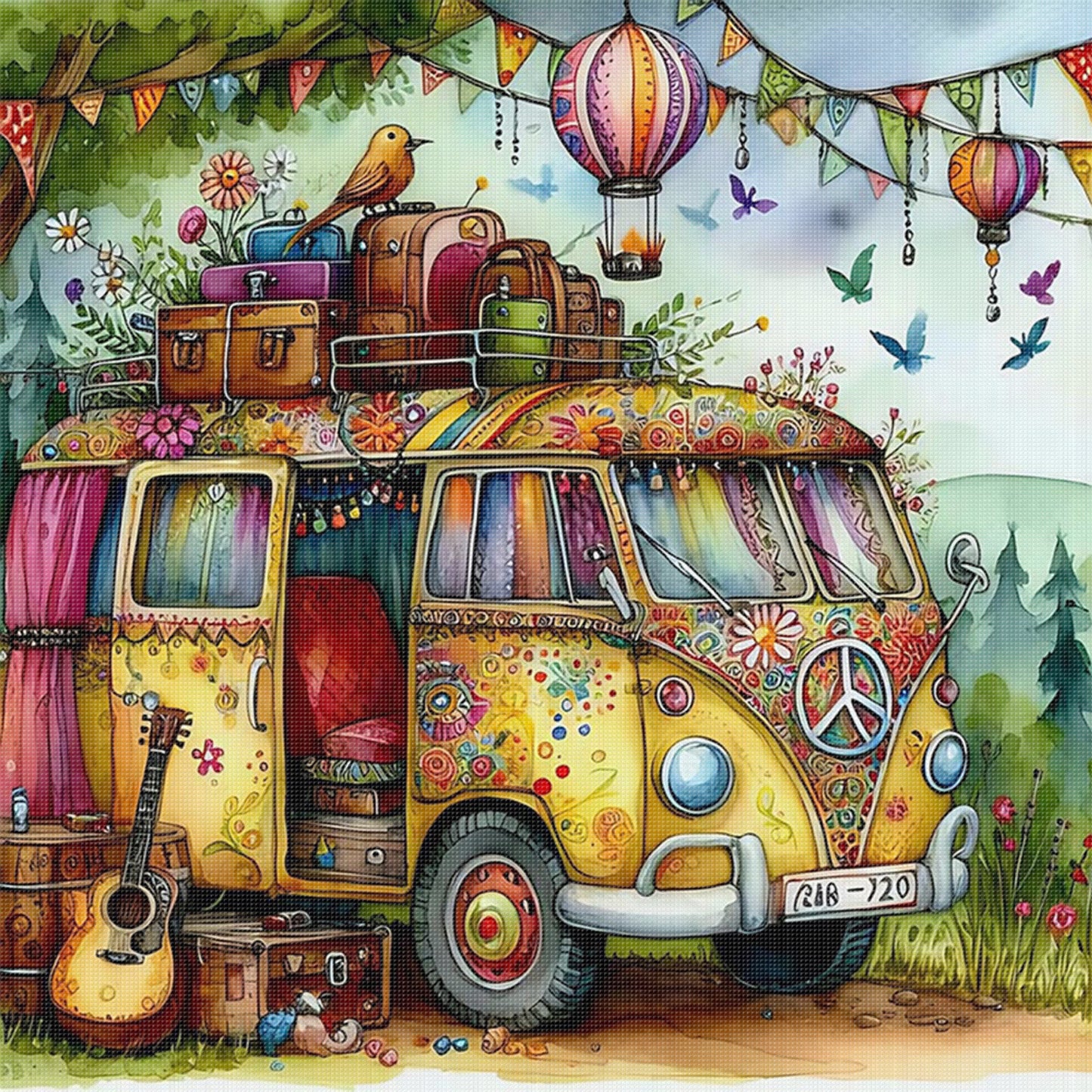 Camper Van - Full 11CT Stamped Cross Stitch 40x40CM - Huacan
