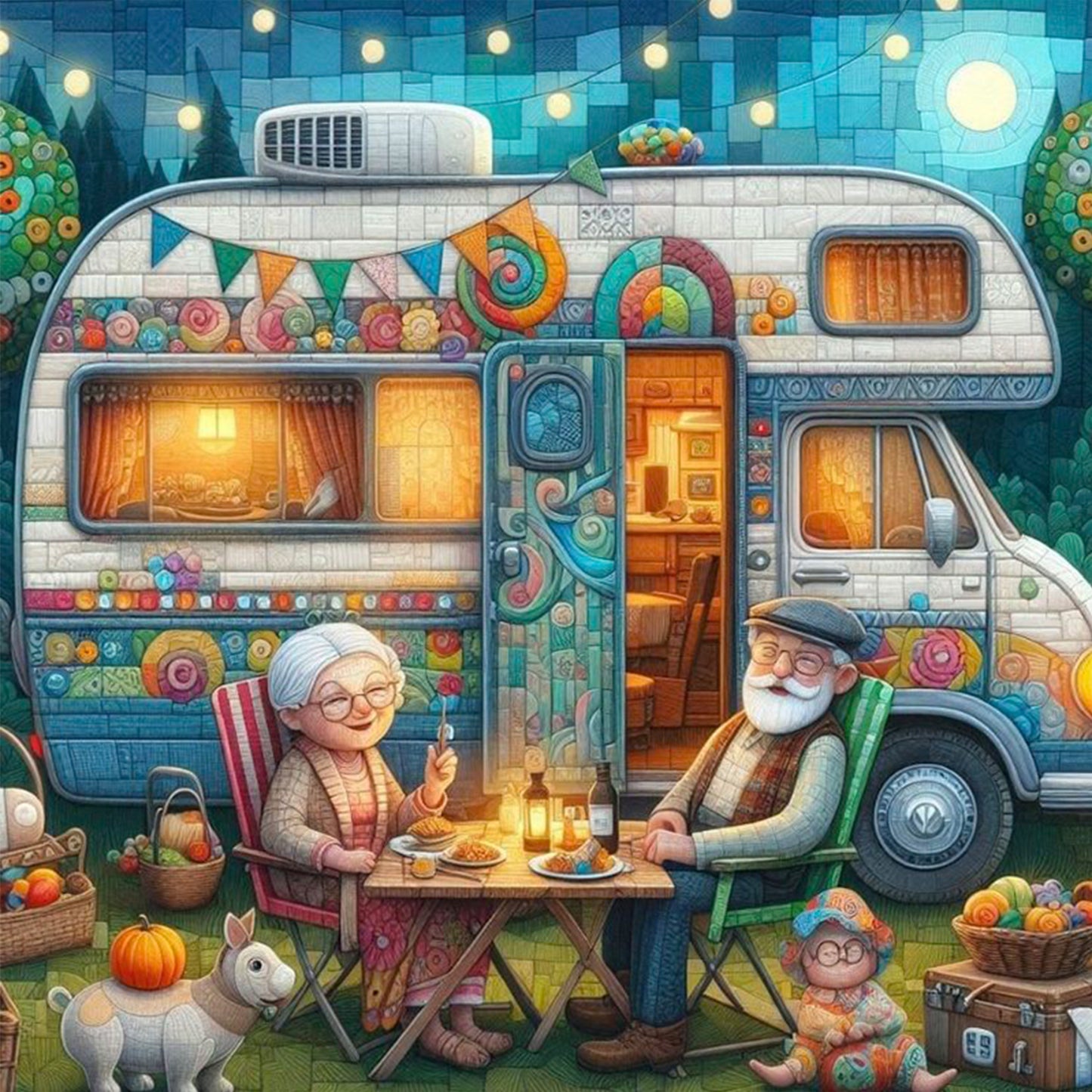 Camping - Full 11CT Stamped Cross Stitch 40x40CM - Huacan